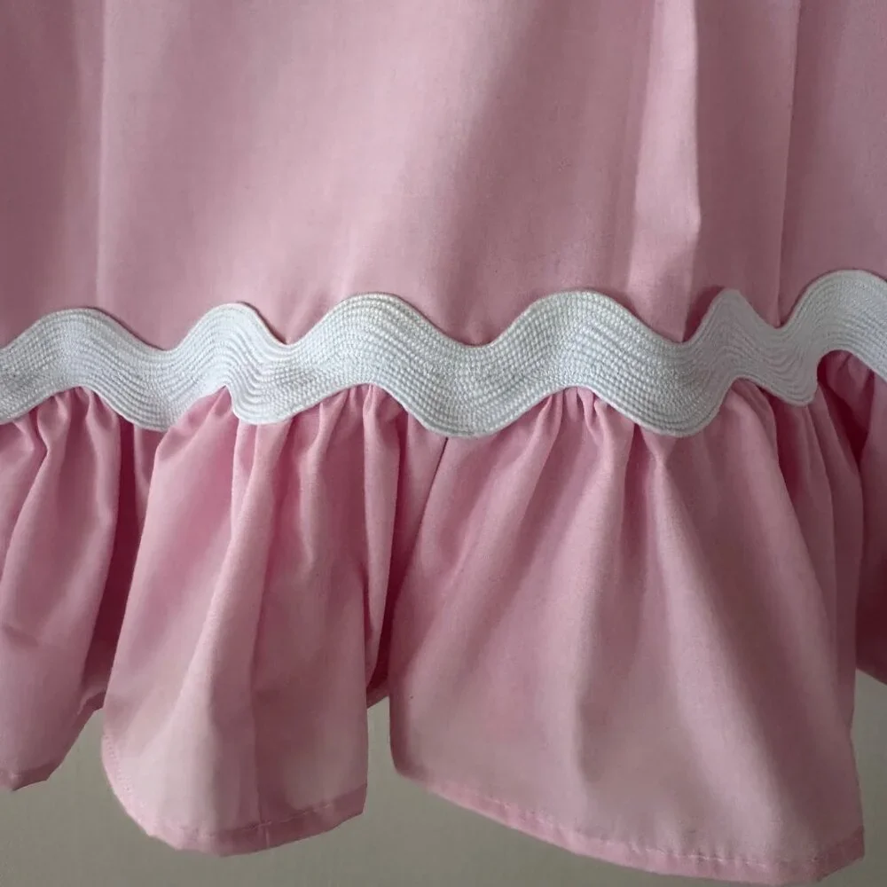 Custom Ruffle Cropped Button Up Shirt Rick Rack Trim Short Sleeve Upcycled Pink - Picture 6 of 7